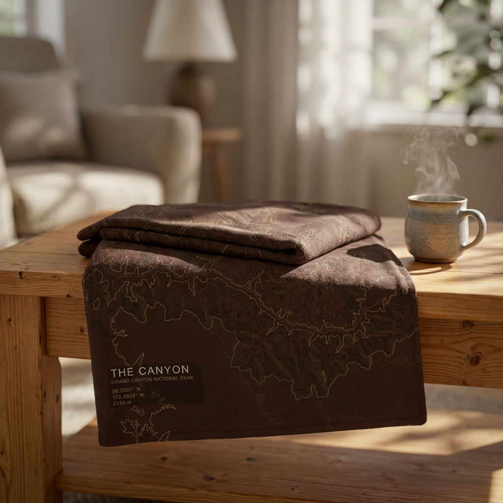 Folded The Canyon terrain blanket on a wooden table