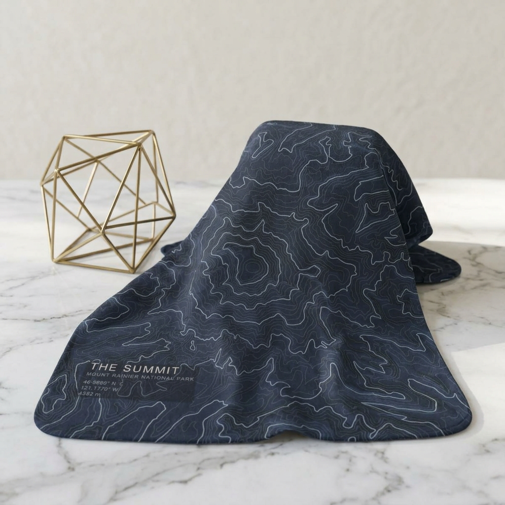 The Summit Mount Rainier topographic blanket styled in a modern interior