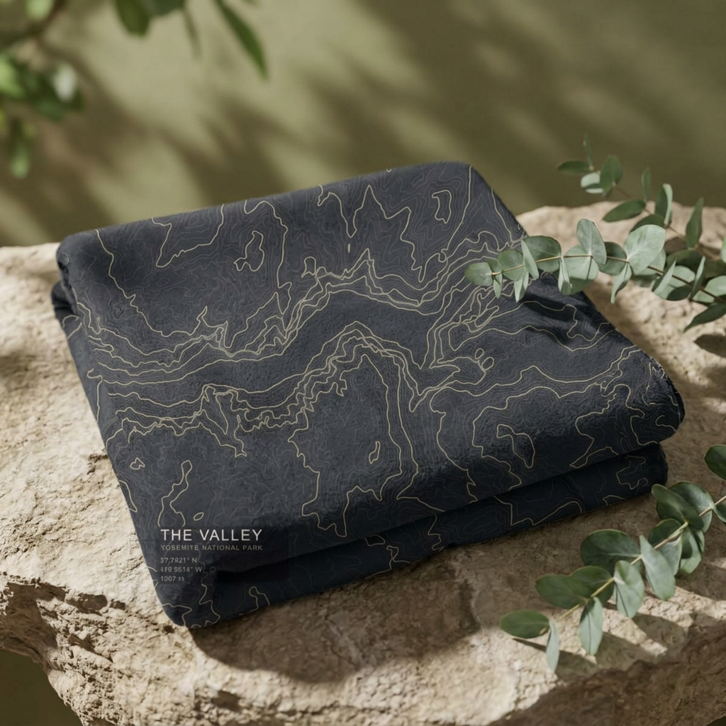 Folded The Valley Yosemite terrain blanket in an outdoor setting
